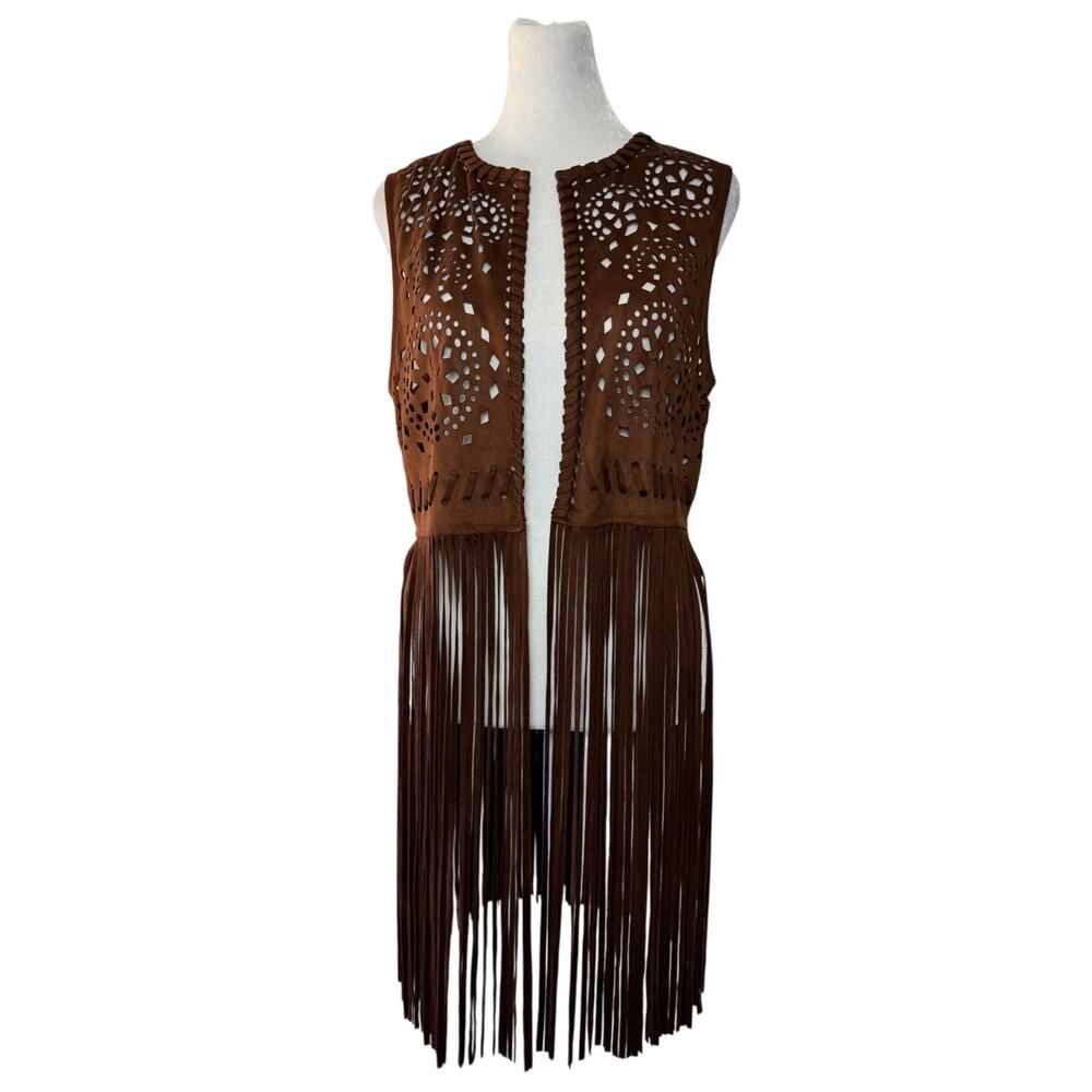 Forever 21 Brown Faux Suede Fringe Vest